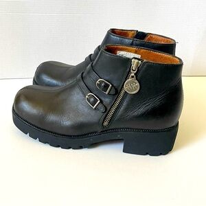 Double H Y2K Chunky Ankle Boots Women 8.5 Leather Brown Motorcycle Oil Resistant